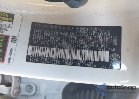 2014 Toyota Corolla S Plus from USA, damaged, VIN 2T1BURHE0EC050220